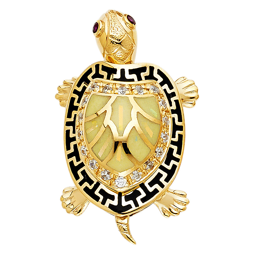 14K Yellow Gold Gllow-In Dark Turtle Pent