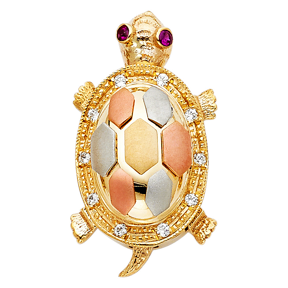 14K Yellow White Rose Gold CZ Turtle Pendant