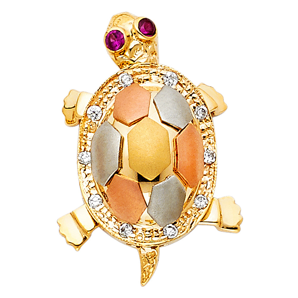 14K Yellow White Rose Gold Czturtle Pendant