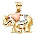 14K Yellow White Rose Gold CZ Elephant Pendant