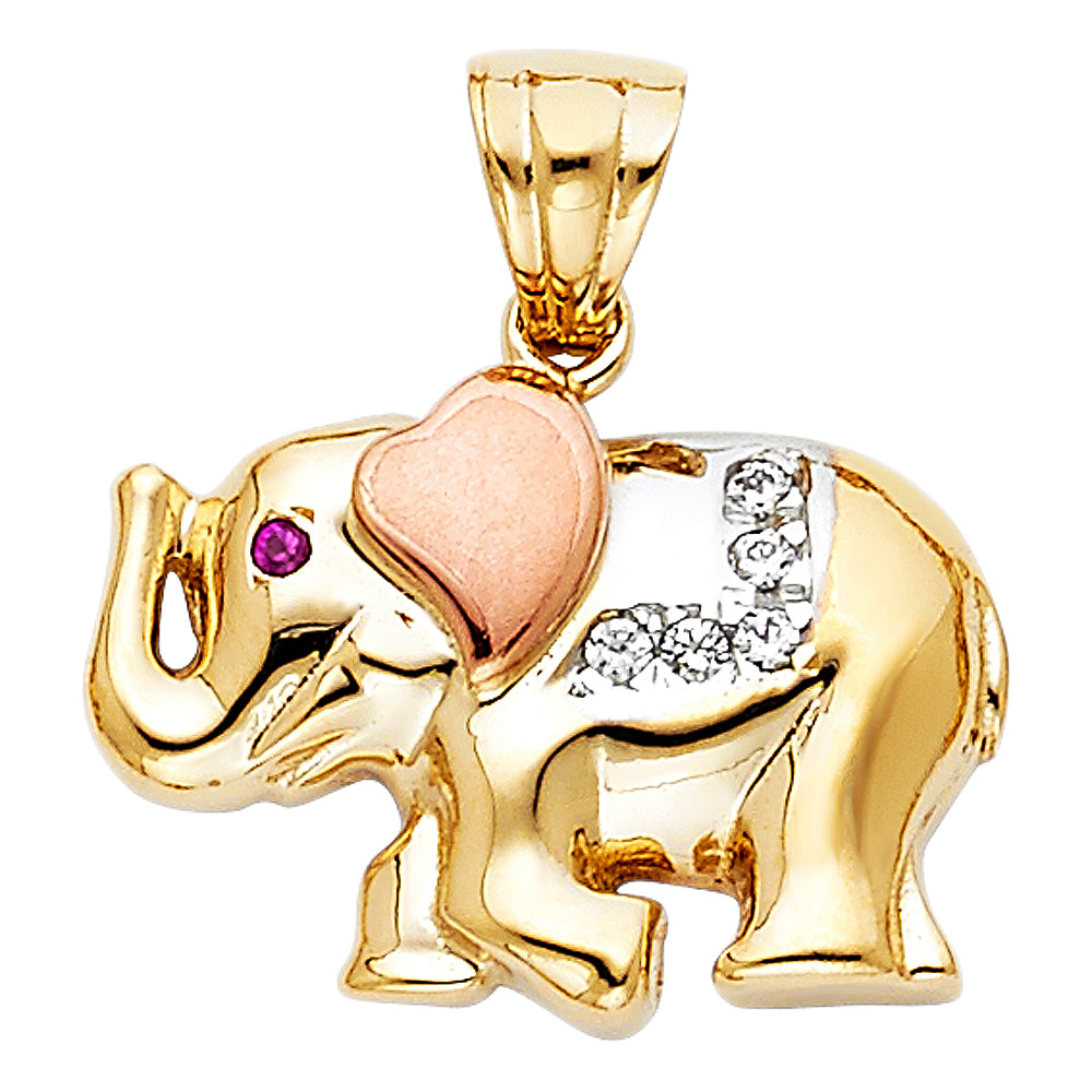 14K Yellow White Rose Gold CZ Elephant Pendant