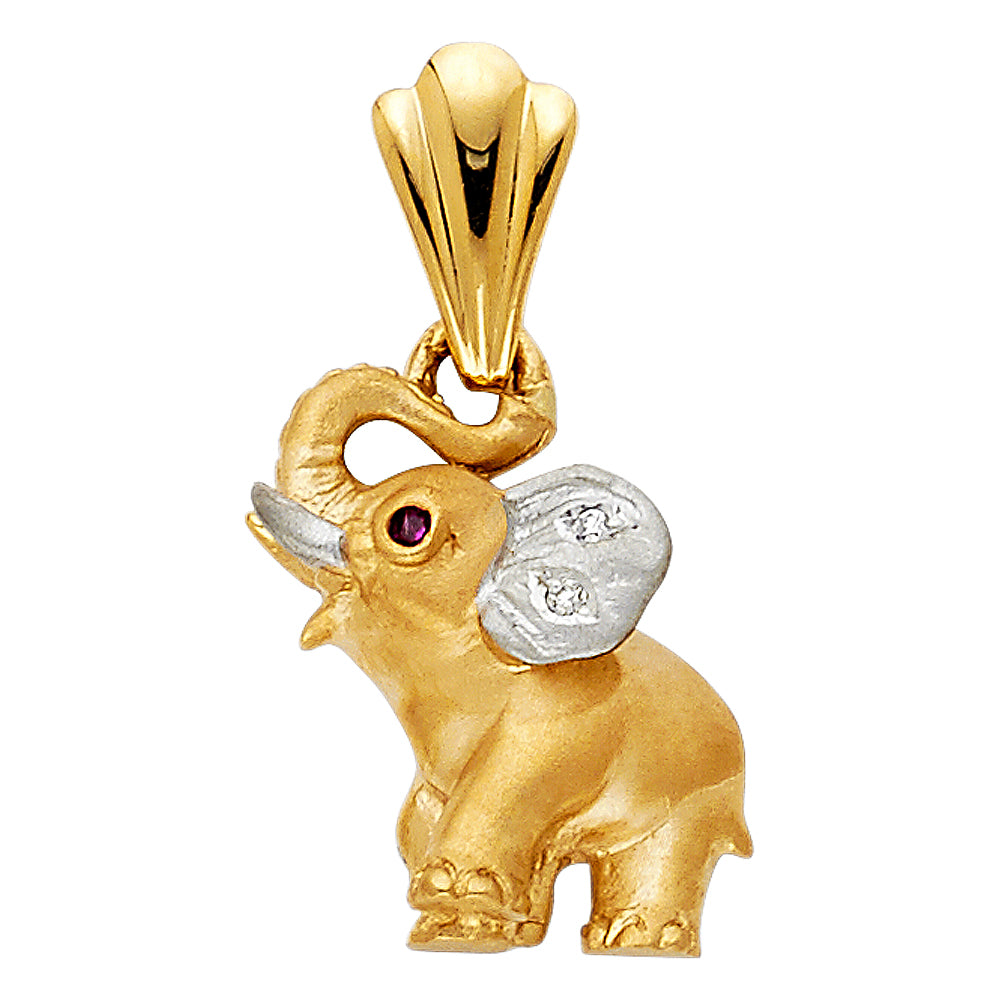 14K Two Tone Gold CZ Elephant Pendant
