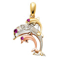 14K Yellow White Rose Gold CZ Dolphin Pendant