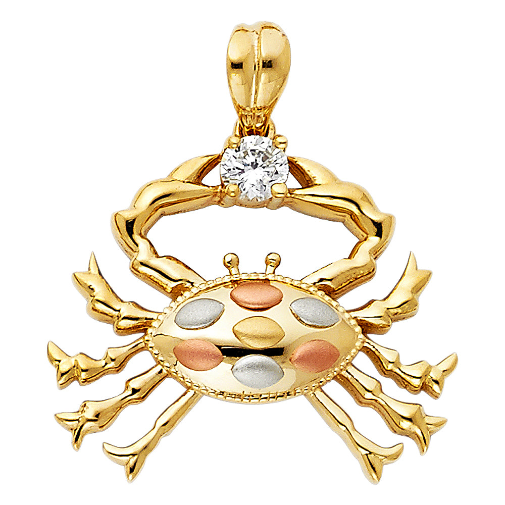 14K Yellow White Rose Gold CZ Crab Pendant