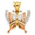14K Yellow White Rose Gold CZ Butterfly Pendant
