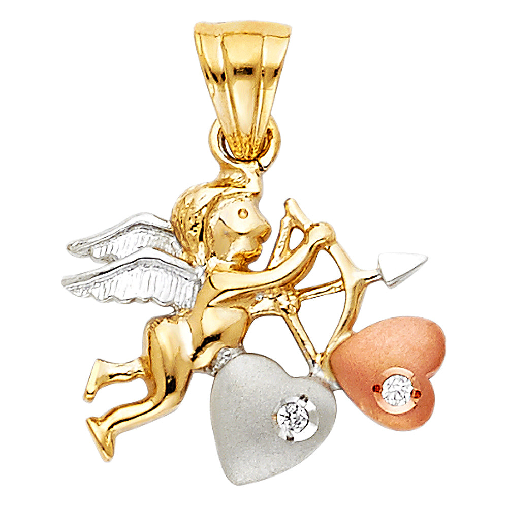 14K Yellow White Rose Gold CZ Cupid Pendant