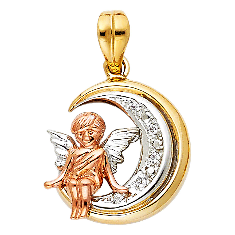 14K Yellow White Rose Gold CZ Angel Pendant