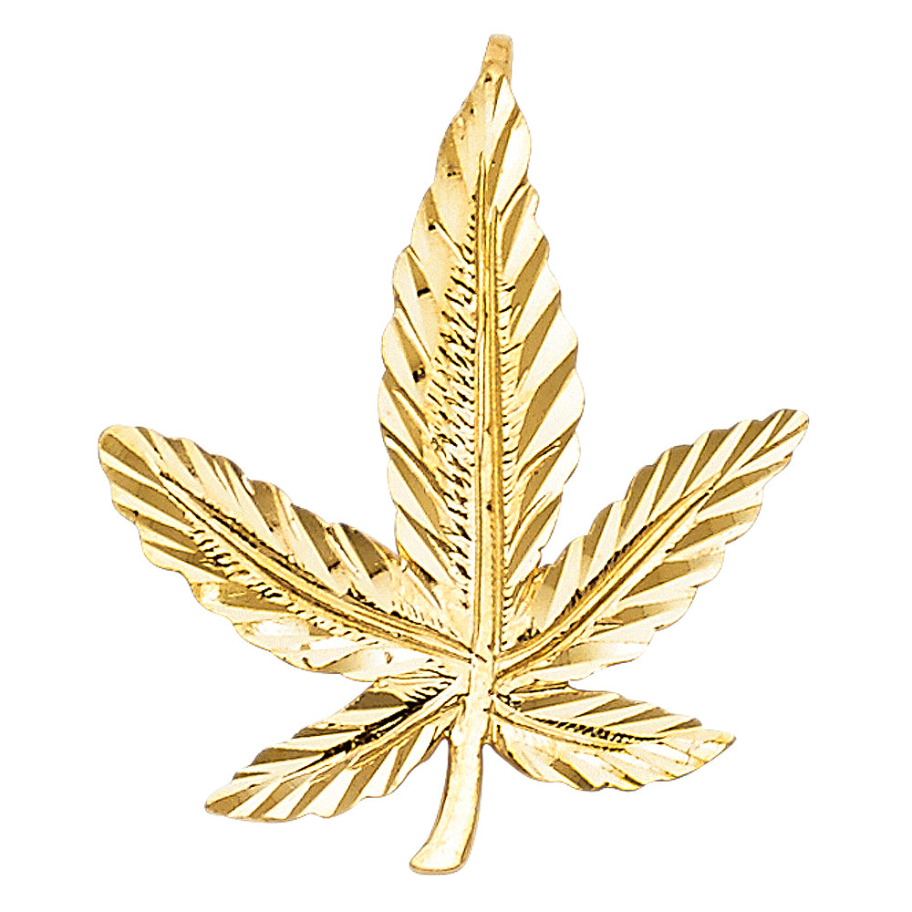 14K Yellow Gold Marijuana Leaf Pendant