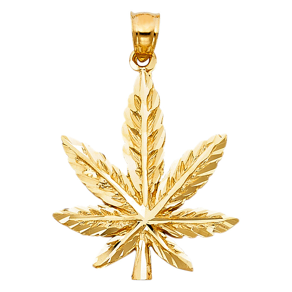 14K Yellow Gold Marijuana Leaf Pendant