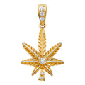 14K Yellow Gold CZ Marijuana Leaf Pendant
