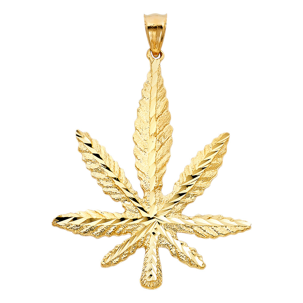 14K Yellow Gold Marijuana Leaf Pendant
