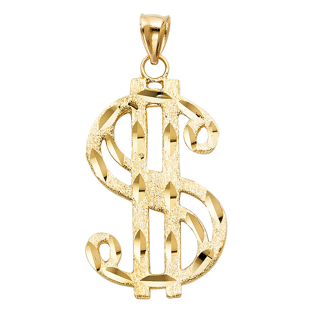 14K Yellow Gold Dollar Sign Pendant