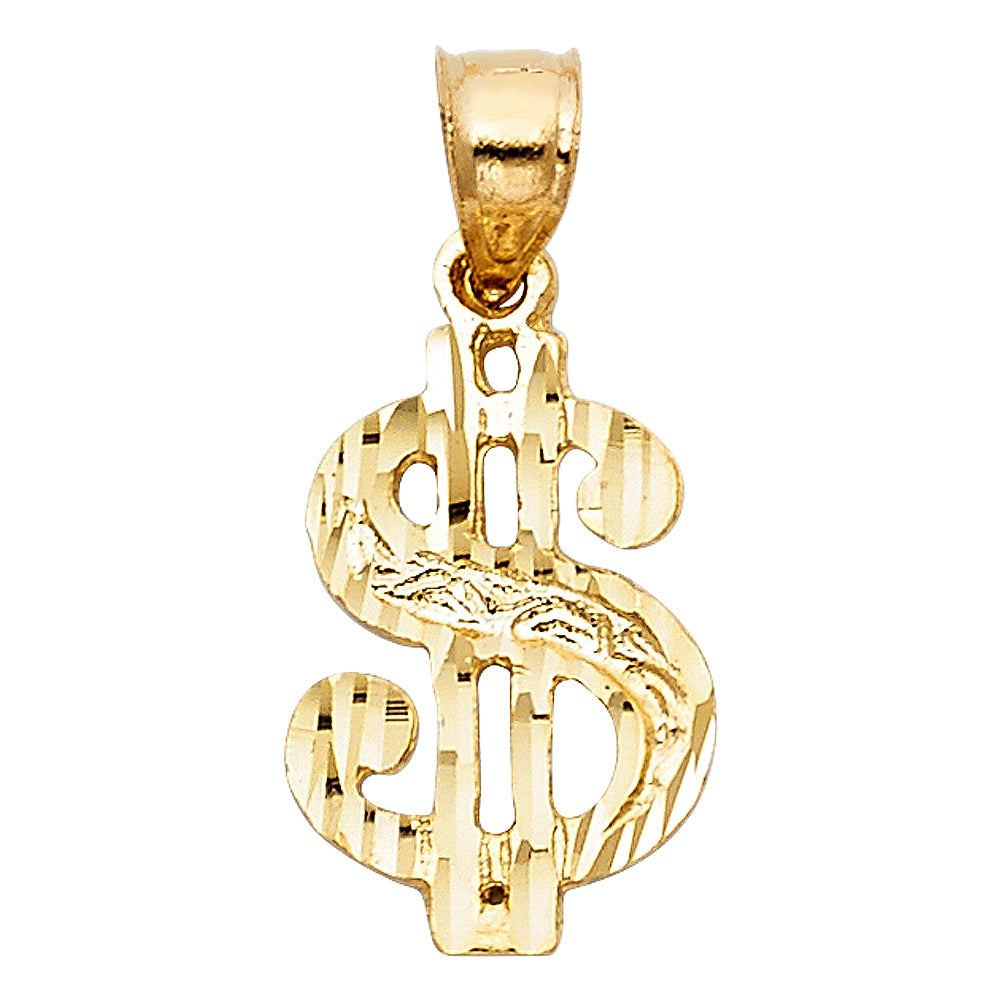 14K Yellow Gold Dollar Sign Pendant