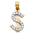 14K Two Tone Gold CZ Dollar Sign Pendant