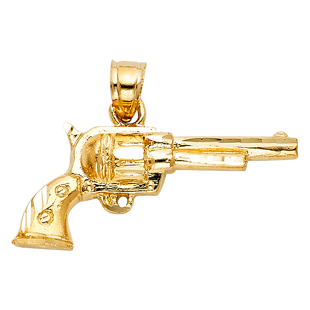 14K Yellow Gold Pistol Gun Pendant