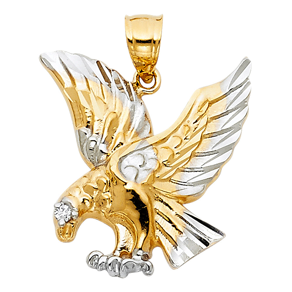 14K Two Tone Gold Eagle Pendant