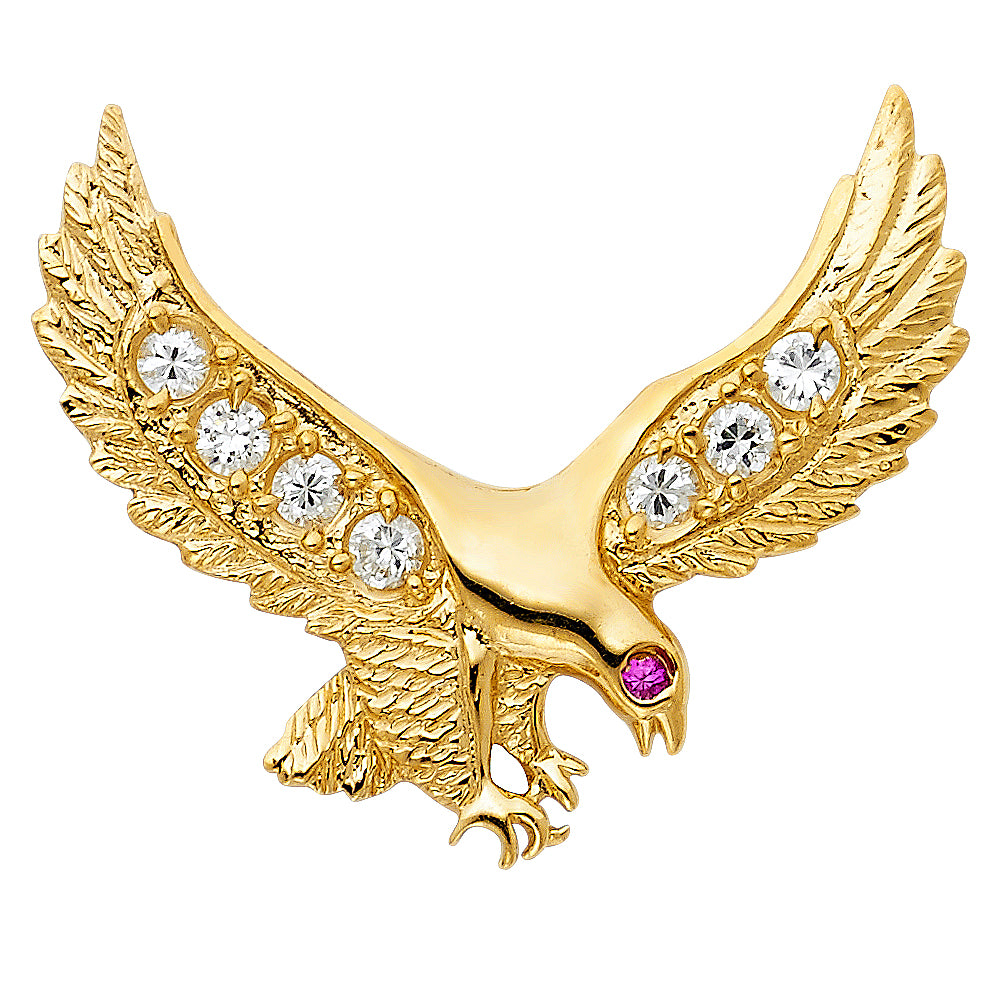 14K Yellow Gold CZ Eagle Pendant