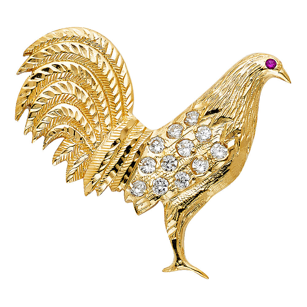 14K Yellow Gold CZ Rooster Pendant