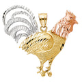 14K Yellow White Rose Gold Rooster Pendant