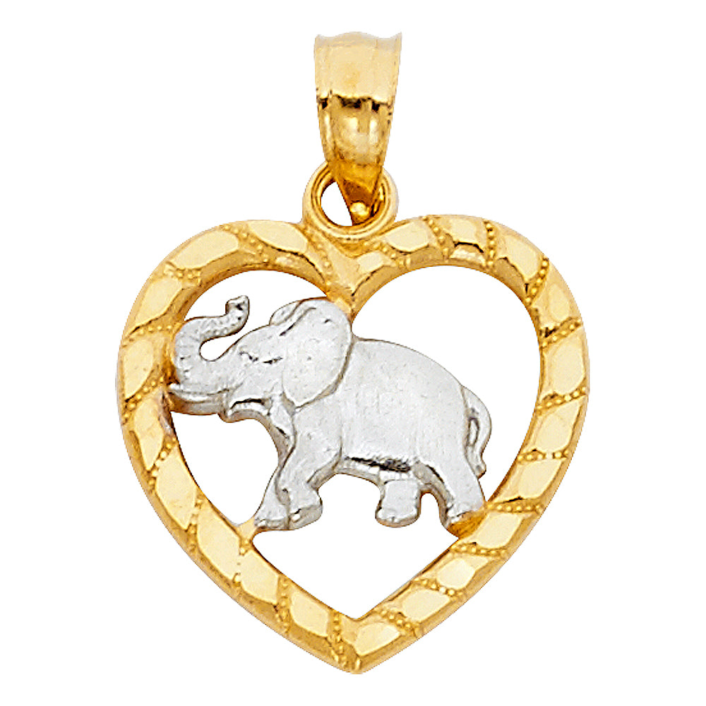 14K Two Tone Gold Elephant Heart Pendant