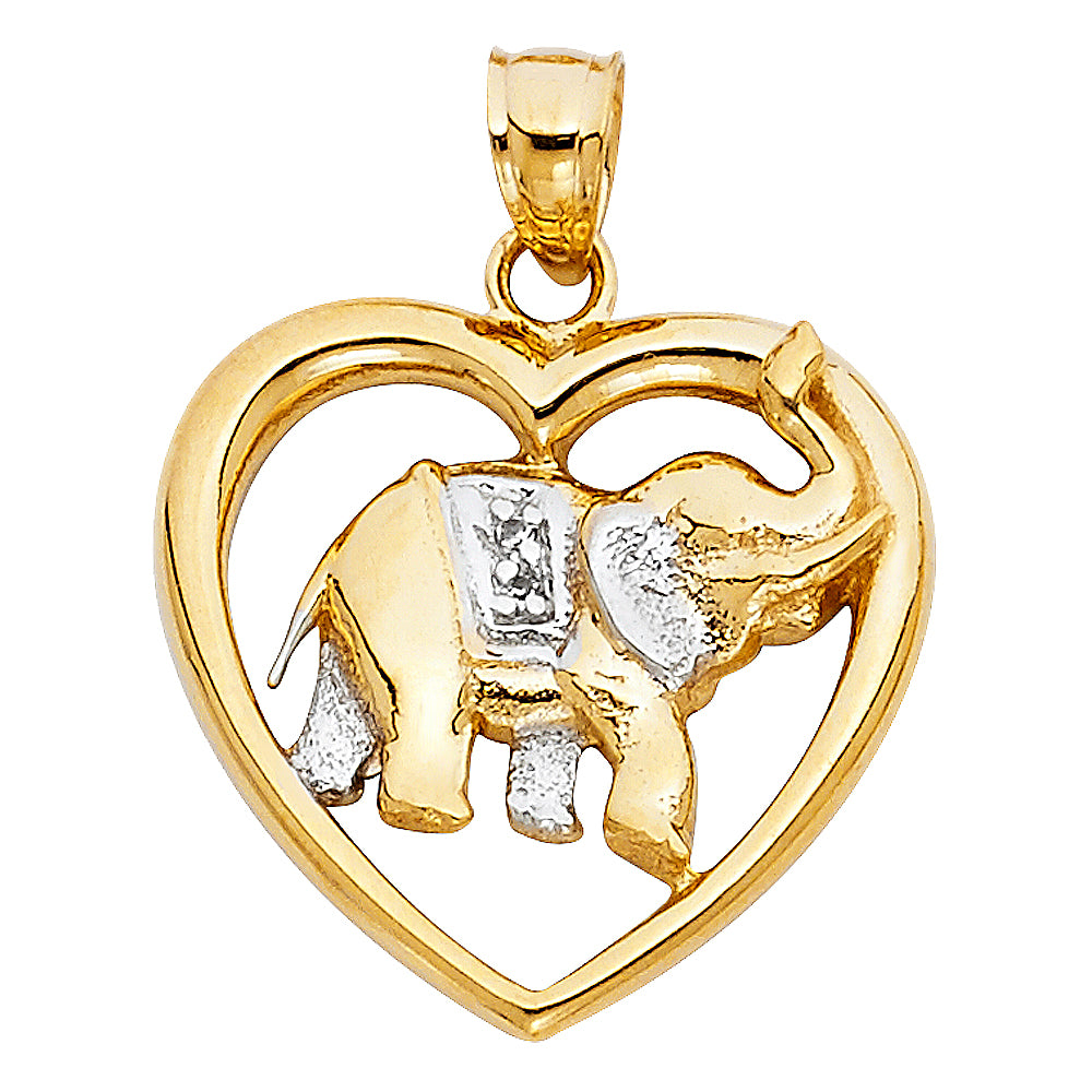 14K Two Tone Gold Elephant Heart Pendant