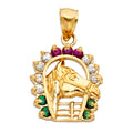 14K Yellow Gold CZ Lucky Horseshoe Pendant