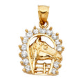 14K Yellow Gold CZ Lucky Horseshoe Pendant