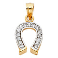 14K Two Tone Gold CZ Lucky Horseshoe Pendant