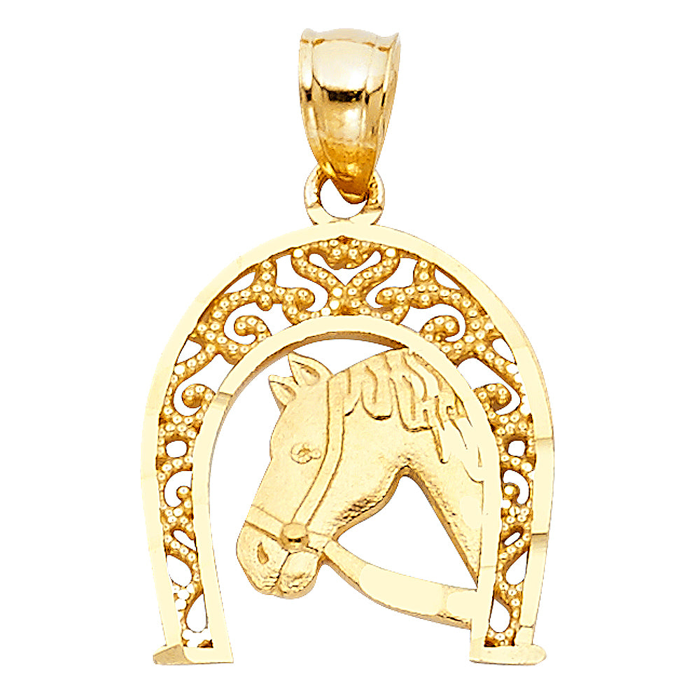14K Yellow Gold Lucky Horseshoe Pendant