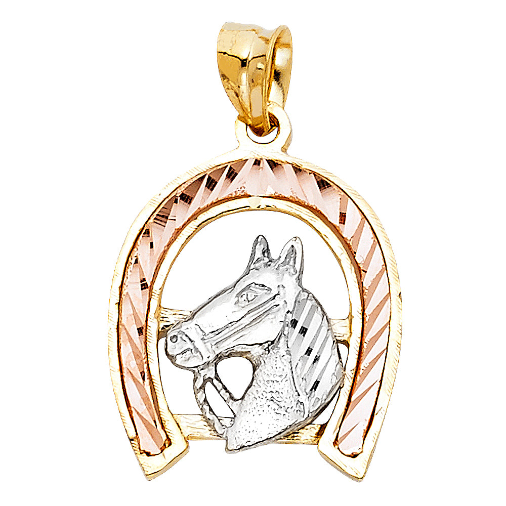 14K Yellow White Rose Gold Lucky Horseshoe Pendant