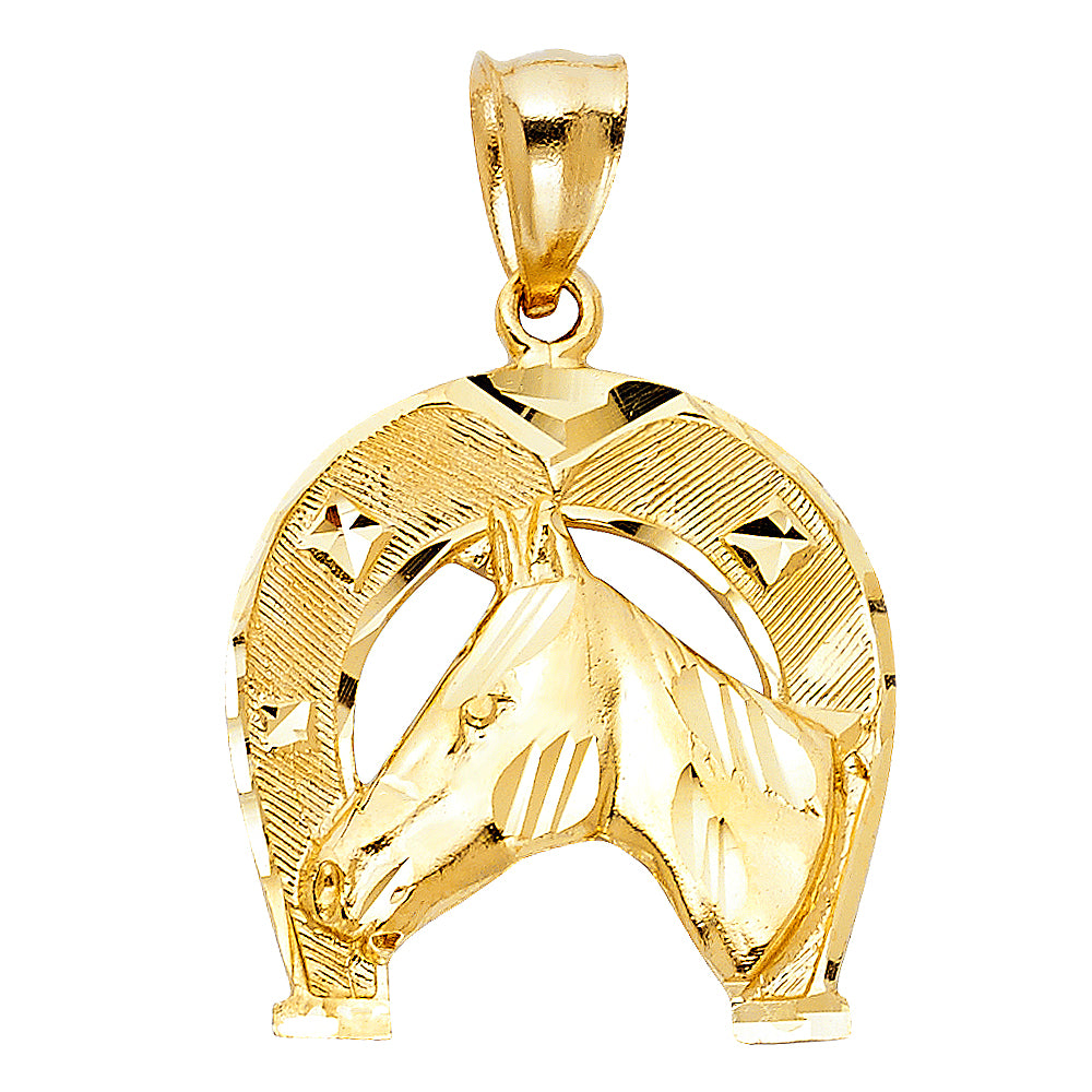 14K Yellow Gold Lucky Horseshoe Pendant