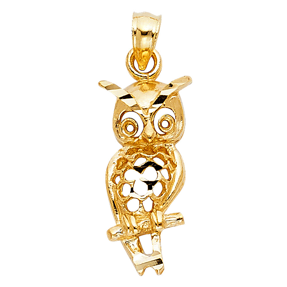 14K Yellow Gold Owl Pendant