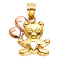 14K Two Tone Gold Baby Bear W/ Balloon Pendant