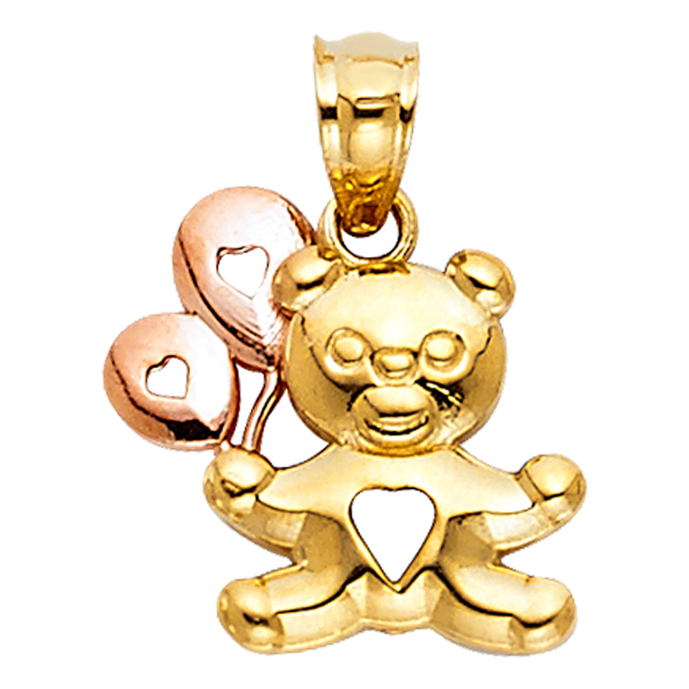 14K Two Tone Gold Baby Bear W/ Balloon Pendant