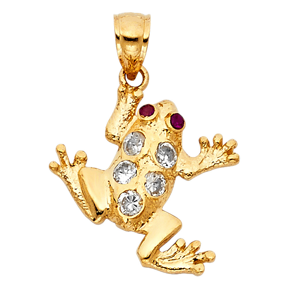 14K Yellow Gold CZ Frog Pendant