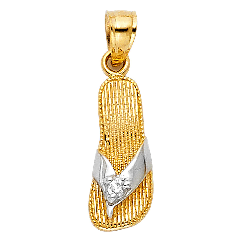 14K Two Tone Gold CZ Sandal Pendant