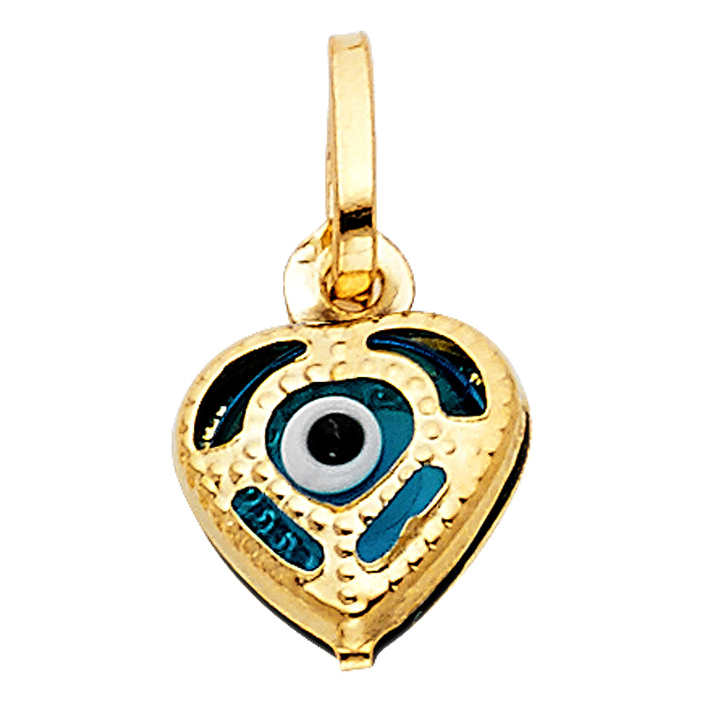 14K Yellow Gold Evil Eye Heart Pendant
