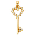 14K Yellow Gold CZ Heart Design Key Pendant