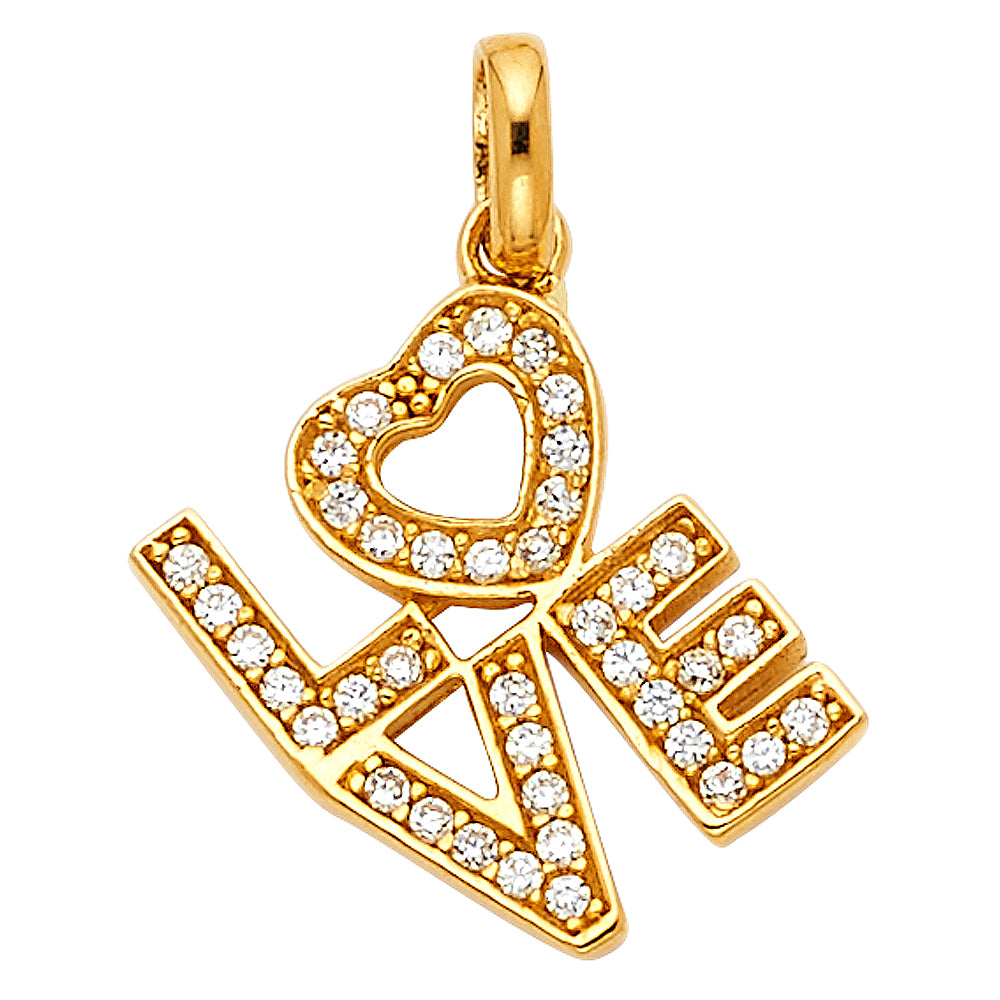 14K Yellow Gold CZ Love Pendant