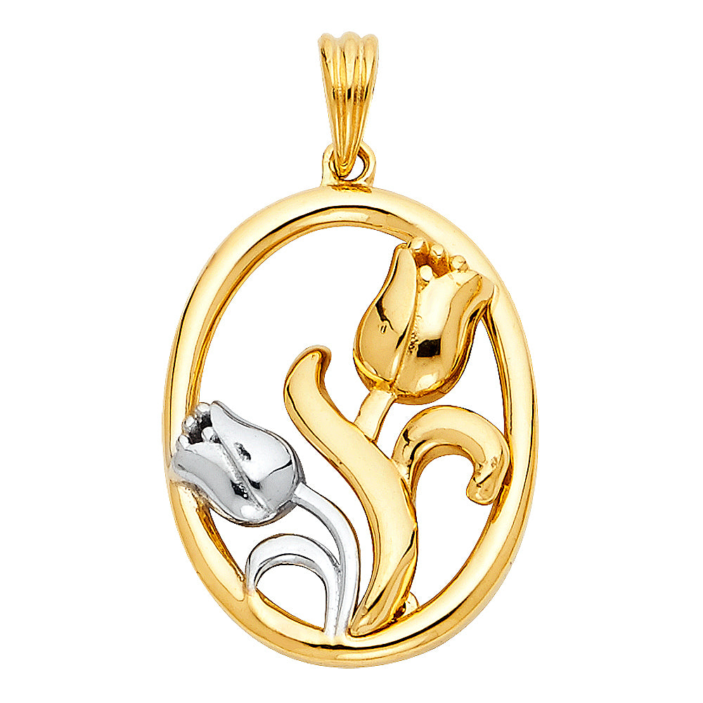 14K Two Tone Gold Rose Pendant