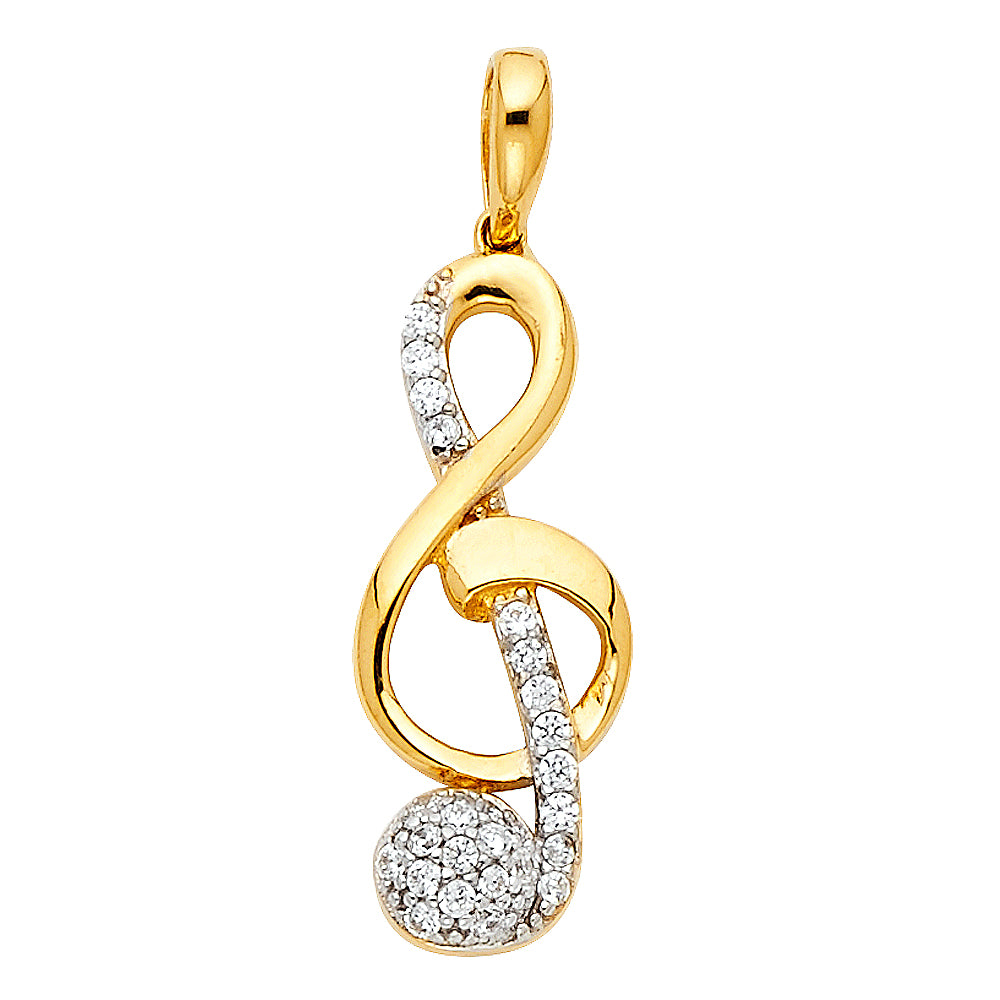 14K Two Tone Gold CZ The Treble Clef Pendant