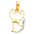 14K Two Tone Gold CZ Cat Pendant