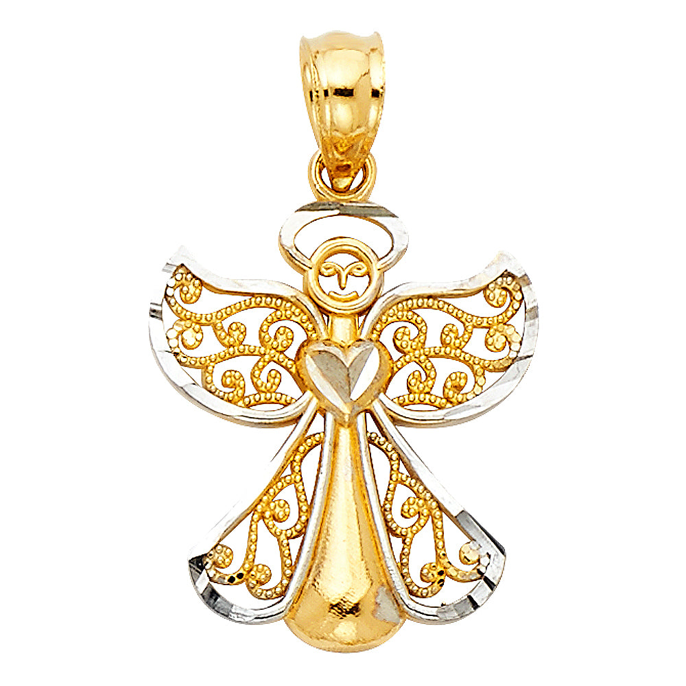 14K Two Tone Gold Angel Pendant