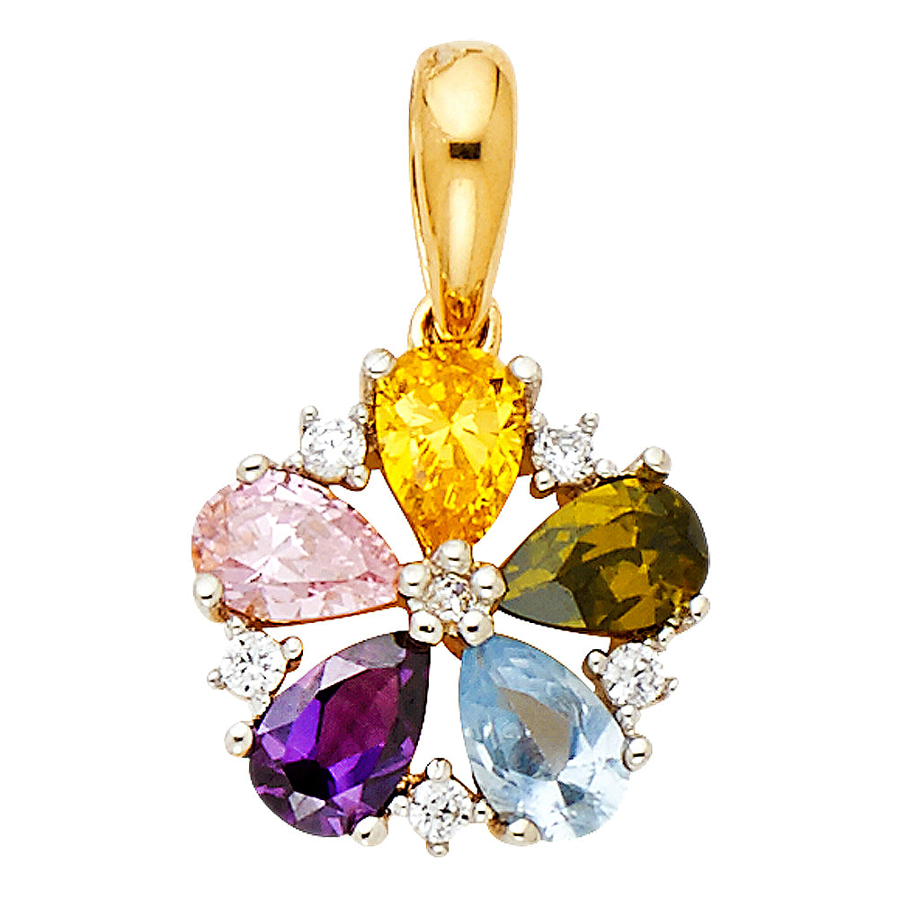 14K Two Tone Gold Multi CZ Flower Pendant