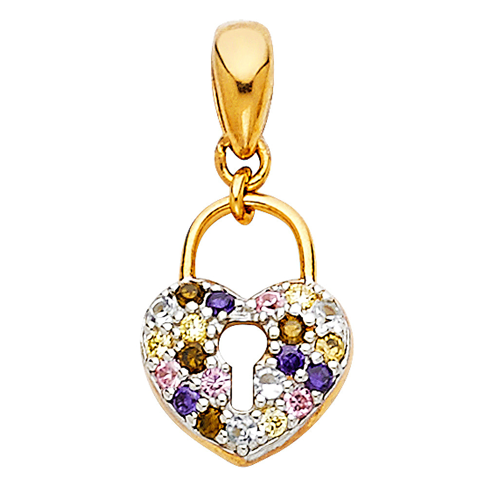 14K Two Tone Gold CZ Multi Lock Pendant