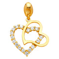 14K Yellow Gold CZ Double Heart Pendant