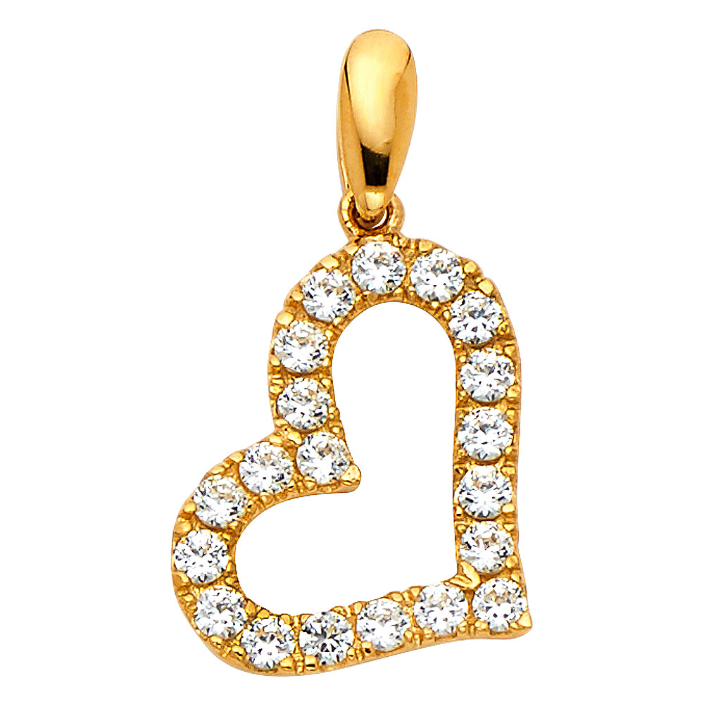 14K Yellow Gold CZ Heart Pendant
