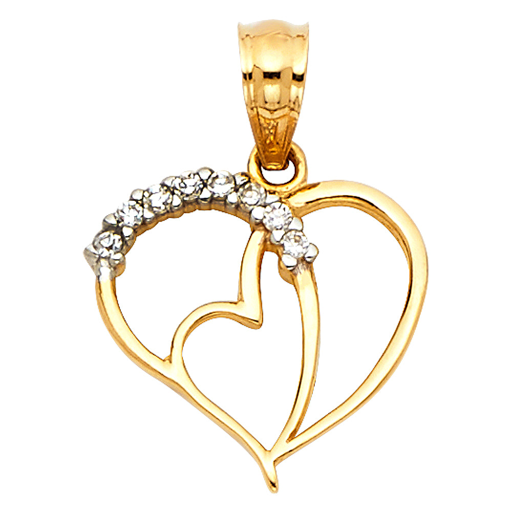 14K Two Tone Gold CZ Heart Pendant