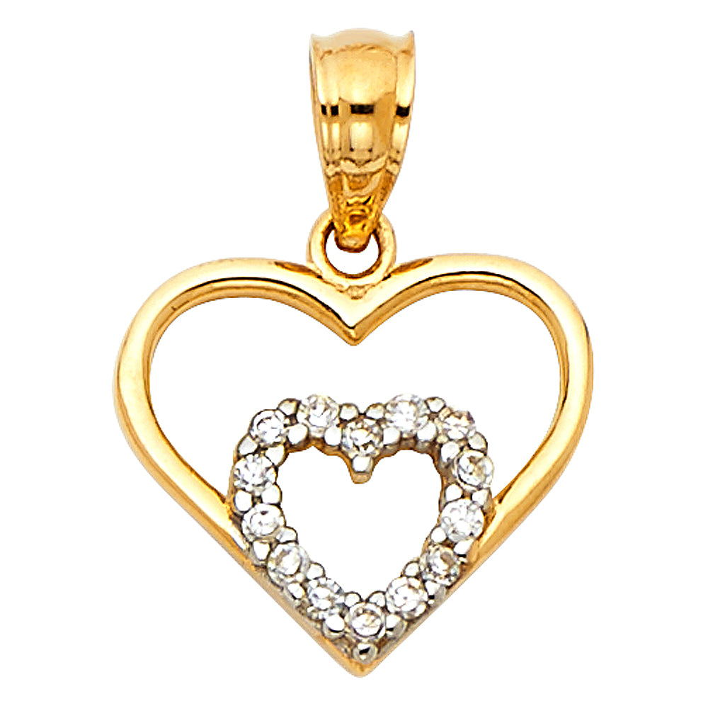 14K Two Tone Gold CZ Heart Pendant