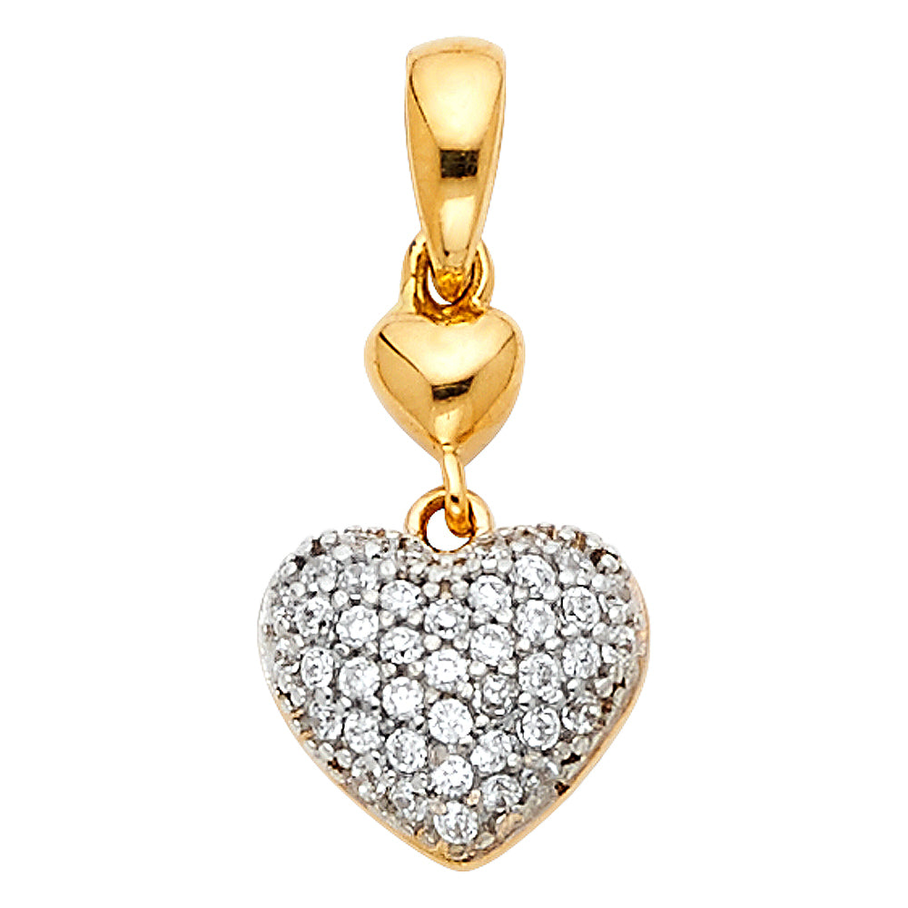 14K Two Tone Gold CZ Heart Pendant